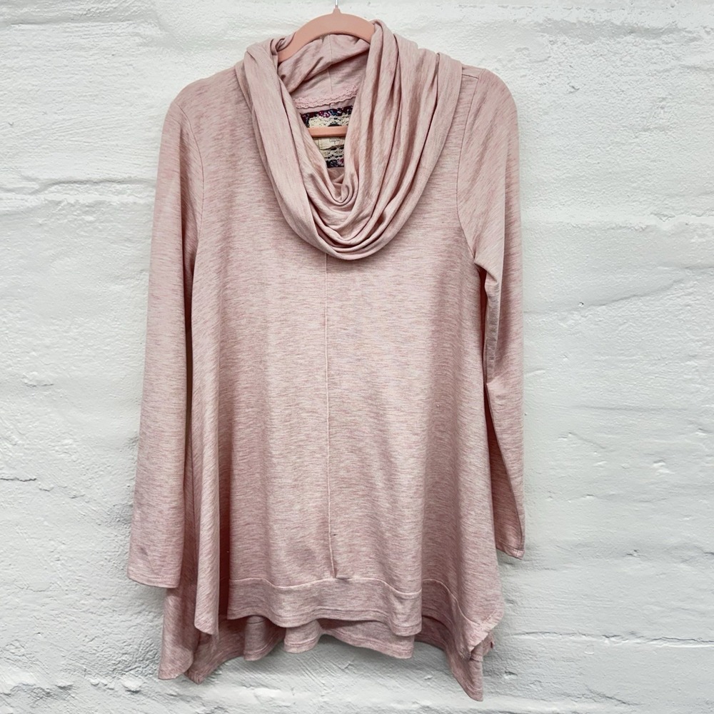 Cupio Light Pink Cowl Neck Long Sleeve Relaxed Fit Tunic Length Shirt Vintage XL